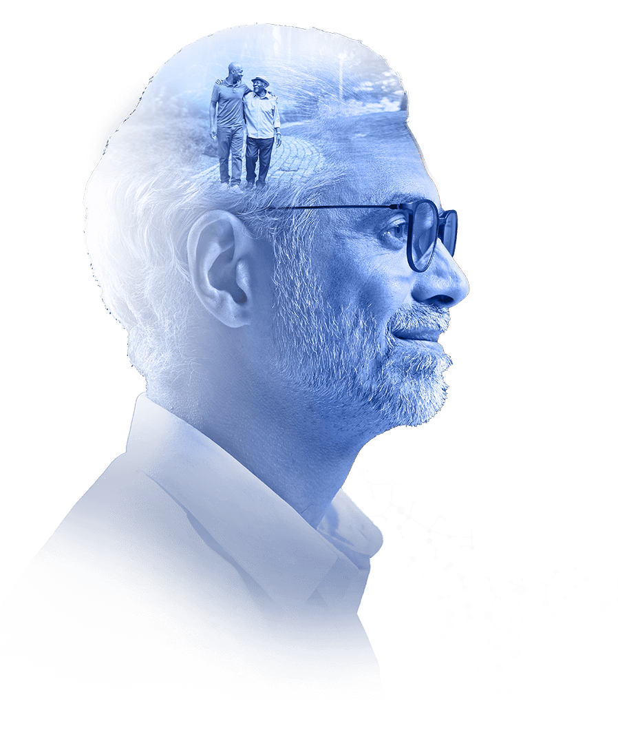 Man wearing glasses looking ahead vision of a couple in his mind